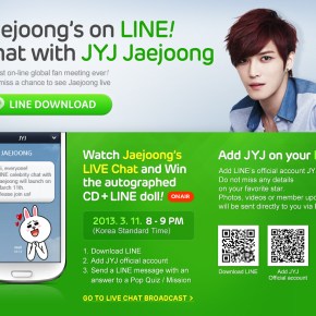 [INFO] 130306 Discutez en direct avec Jaejoong sur LINE le 11 mars&nbsp;!