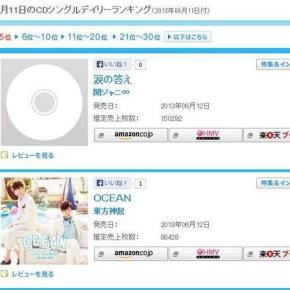 [INFO] 130612 Classement Oricon Single du 11/06: #2 Tohoshinki – &laquo;&nbsp;Ocean&nbsp;&raquo;