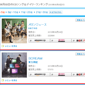 [INFO] 130904 Classement Oricon Journalier pour le&nbsp;04/09
