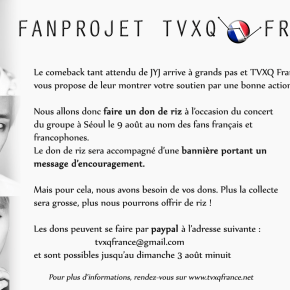 [FANPROJET TVXQ France] Don de riz à l&rsquo;occasion du concert à Séoul de&nbsp;JYJ