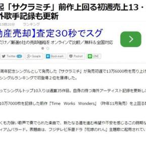 [INFO] 150303 Tohoshinki – Leur single ‘Sakuramichi’ a battu leur propre record, ayant le plus de singles placés dans le Top 10 par un artiste étranger&nbsp;!
